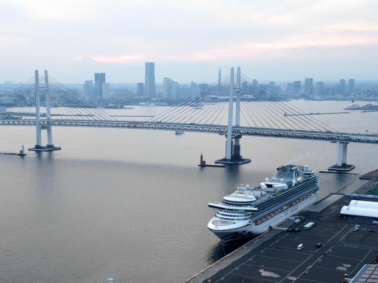 Diamond Princess undergoing a cleaning and disinfection process at Daikoku Pier in Yokohama Port photographed on 1 March 2020