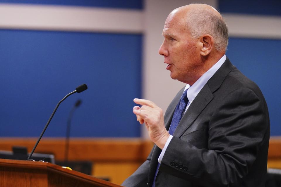 Steve Sadow, attorney for Donald Trump, speaks in Superior Court of Fulton County before Judge Scott McAfee as part of the Georgia election indictments on Friday, Dec. 1, 2023 in Atlanta. (John David Mercer/USA Today via AP, Pool)