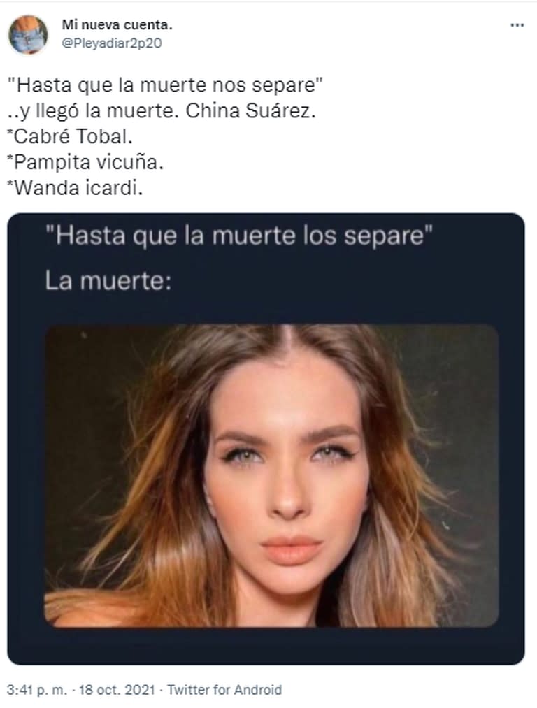 Una internauta llamó "muerte" a la China Suárez haciendo alusión a la típica promesa matrimonial