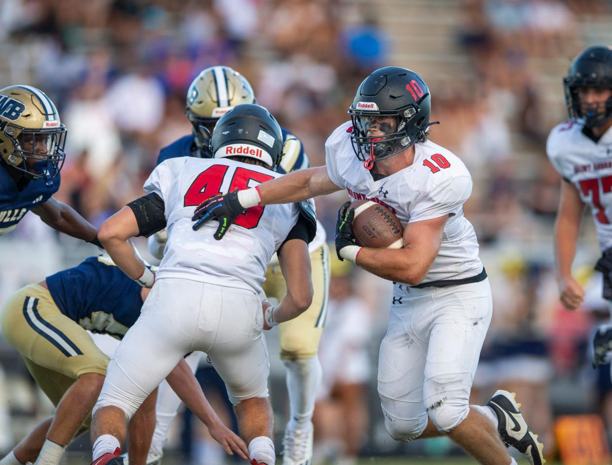 Saint Andrews Jackson Parke runs the ball against West Boca Raton during their game in West Boca Raton, Florida on September 8, 2023. 