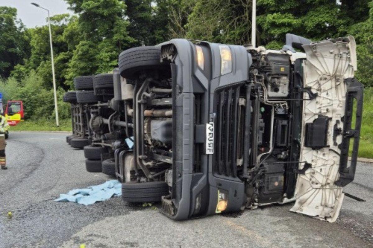 The lorry overturned after the crash on the A1 <i>(Image: North Yorkshire Police)</i>