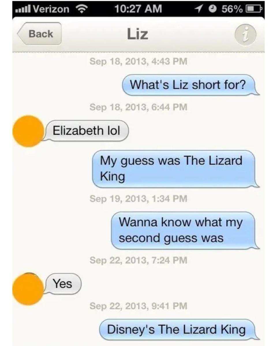 person sayinig the name liz is short of disney's the lizard king