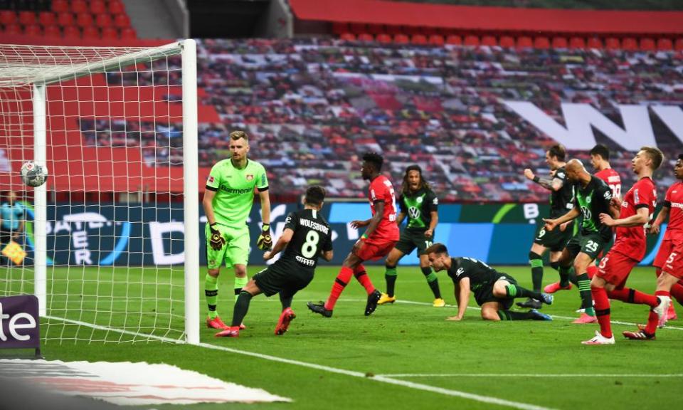 Marin Pongracic (bottom) scored Wolfsburg’ opener to spark the unexpected thrashing.