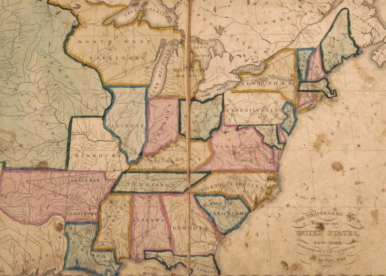 'The Travellers’ Tour Through the United States' is the earliest known board game to depict a map of North America. <a href="https://www.loc.gov/item/2017585497/" rel="nofollow noopener" target="_blank" data-ylk="slk:Library of Congress;elm:context_link;itc:0;sec:content-canvas" class="link ">Library of Congress</a>