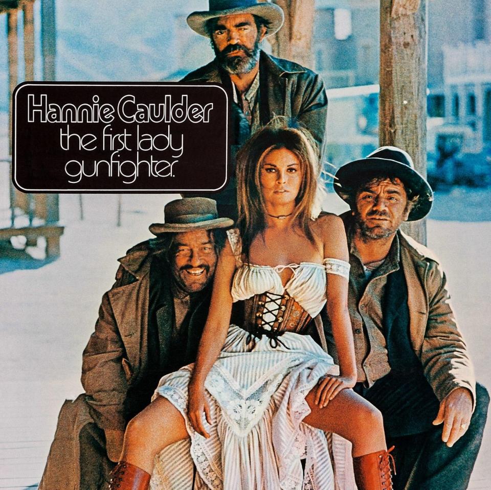 A publicity image of for Welch's western Hannie Caulder - Alamy