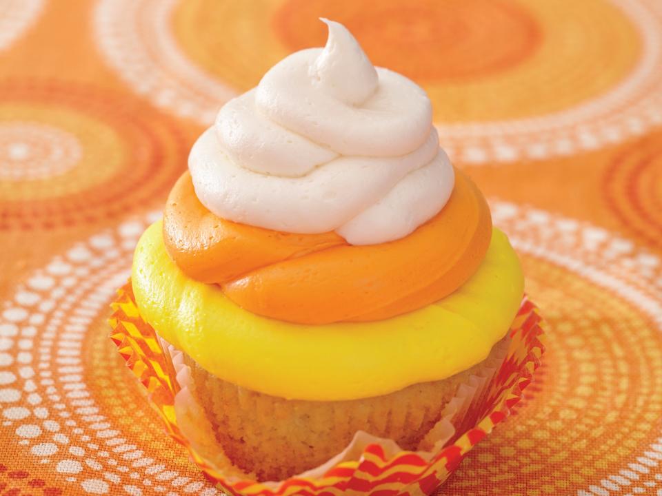 Orange Angel Food Cupcakes with Candy Corn Buttercream