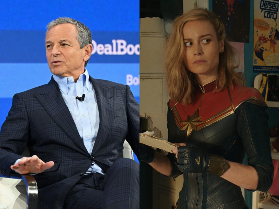 Disney CEO Bob Iger (left) and Brie Larson, leading actress of Disney's recent film release, "The Marvels."