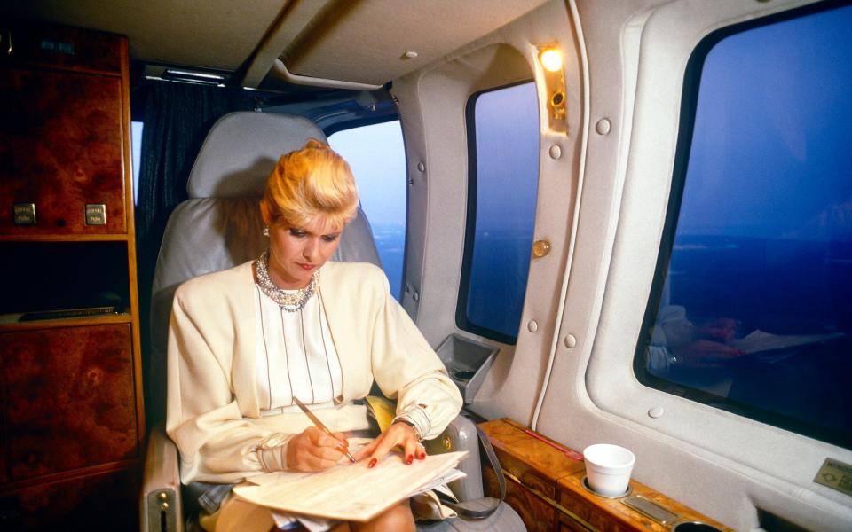 Ivana onboard a helicopter enroute from Atlantic City to New York City in 1987 - Joe McNally