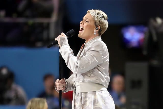 The 38-year-old singer's entire fam -- including husband Carey Hart, daughter Willow and son Jameson -- were in Minneapolis, Minnesota, to watch Pink sing the National Anthem ahead of her home team taking on the Patriots on Sunday.