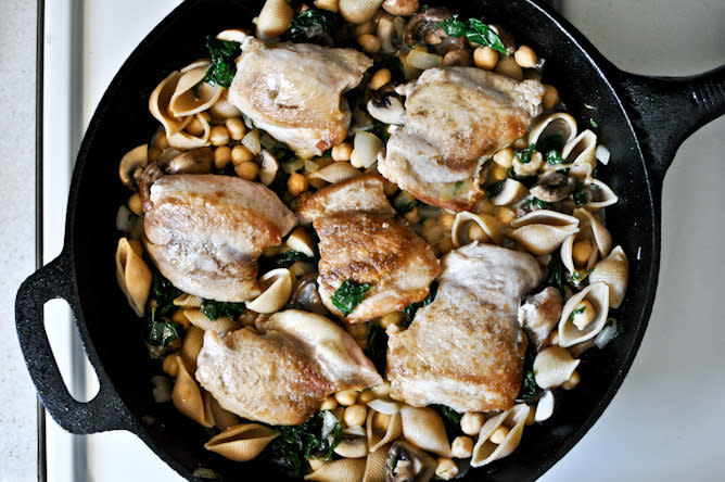 <strong>Get the <a href="http://www.howsweeteats.com/2012/05/chicken-kale-chickpea-skillet/" target="_blank">Chicken, Kale + Chickpea Skillet recipe</a> from How Sweet It Is</strong>