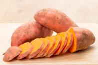 <p>“<a href="https://www.prevention.com/food-nutrition/healthy-eating/a23285646/sweet-potato-nutrition/" rel="nofollow noopener" target="_blank" data-ylk="slk:Sweet potatoes;elm:context_link;itc:0;sec:content-canvas" class="link ">Sweet potatoes</a> are a great source of fiber and an array of vitamins and minerals including vitamin C, iron, and B vitamins,” says Matthews. “They also contain beta carotene, which gives it the bright orange hue. Unlike the white potato, an 80-gram portion of sweet potato counts towards one of your daily vegetable servings.”</p>