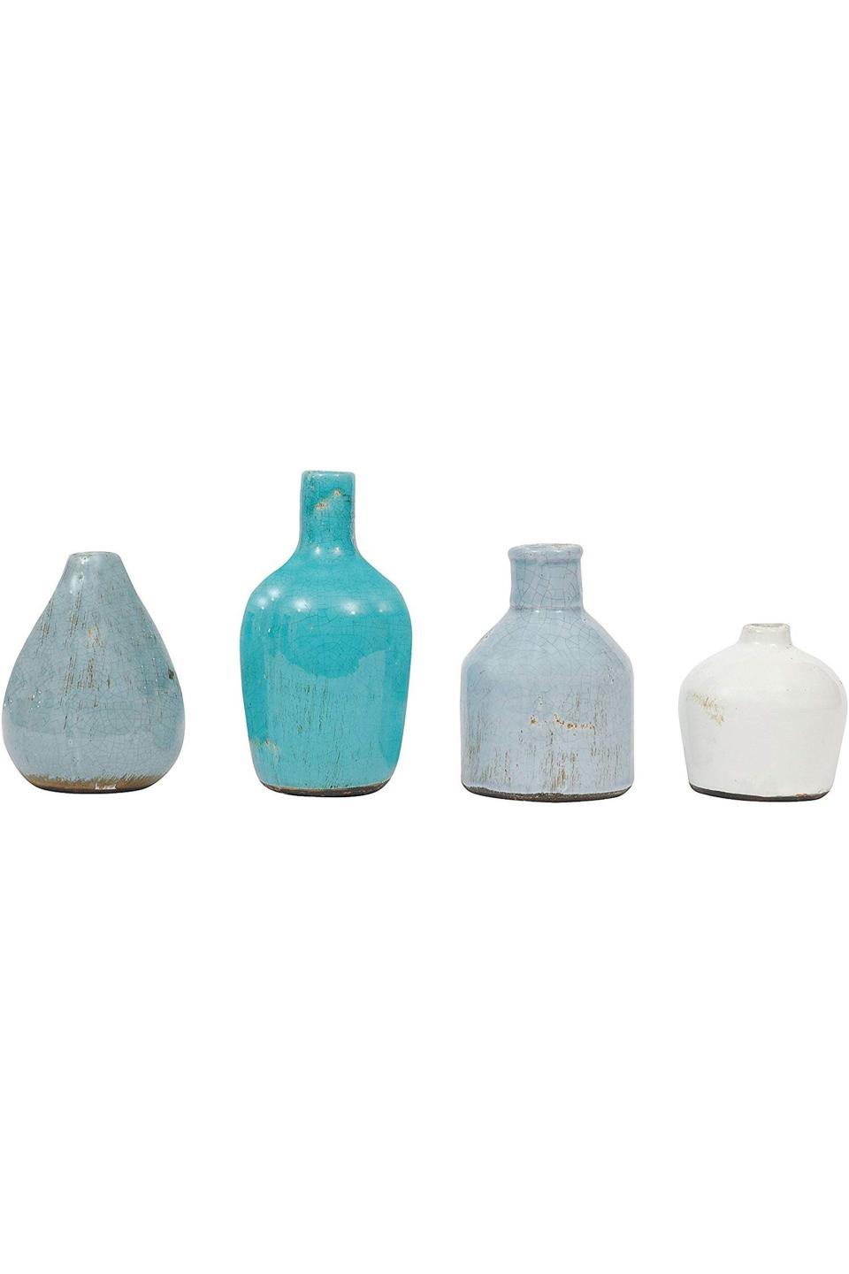 37) Set of 4 Blue & Ivory Terracotta Vases