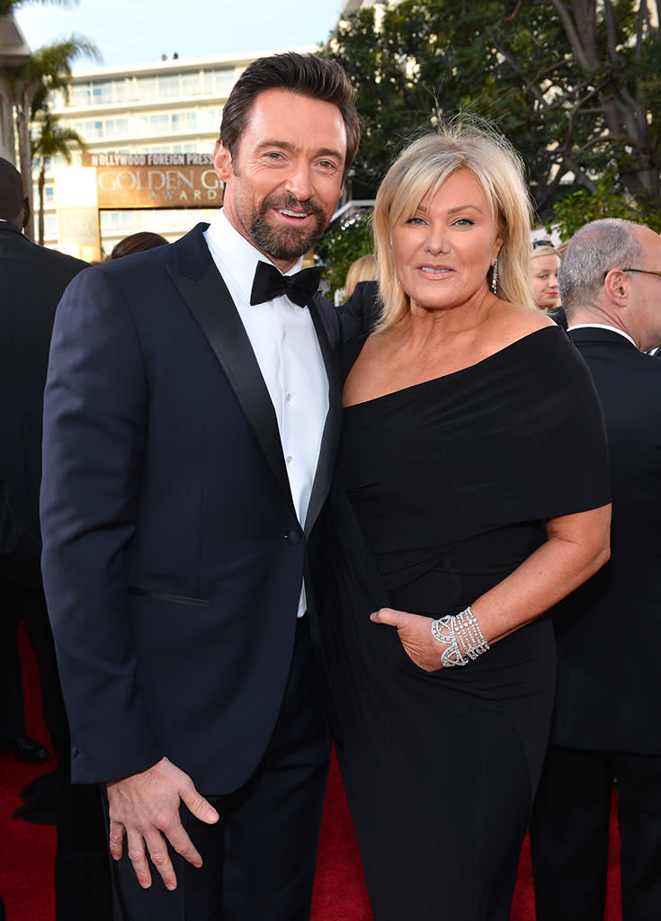 Hugh Jackman and Deborra-Lee Furness arrive at the 70th Annual Golden Globe Awards at the Beverly Hilton in Beverly Hills, CA on January 13, 2013.