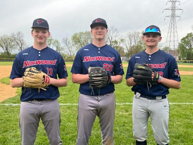 The Norwood hurler trio of Murphy Peter (far left), Ryan Peter (middle) and Dillon Cole (far right) each threw a no-hitter on consecutive days last week.