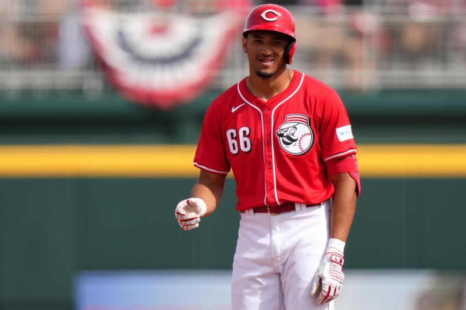 The Reds called outfielder Bubba Thompson back from minor league camp to give him another look after center fielder TJ Friedl was injured.