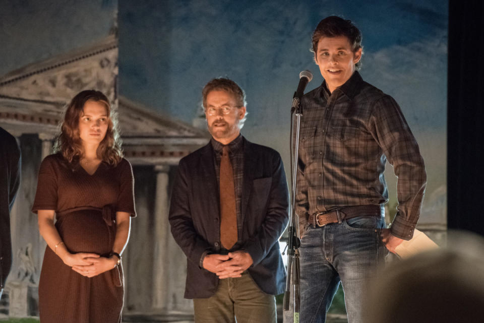 Odessa Young as Frannie Goldsmith, Greg Kinnear as Glen Bateman and James Marsden as Stu Redman in 'The Stand' (Photo: Robert Falconer/CBS/CBS Interactive)