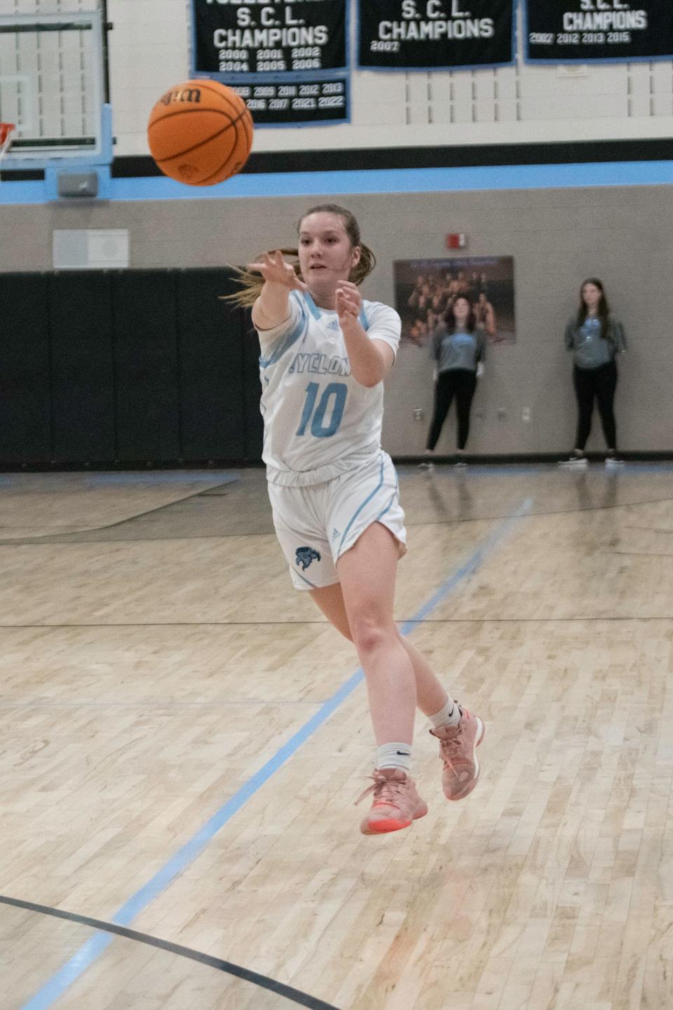 Pueblo West's Katie Peterson fires off a pass during a game against Northridge on Tuesday, Feb. 21, 2023.