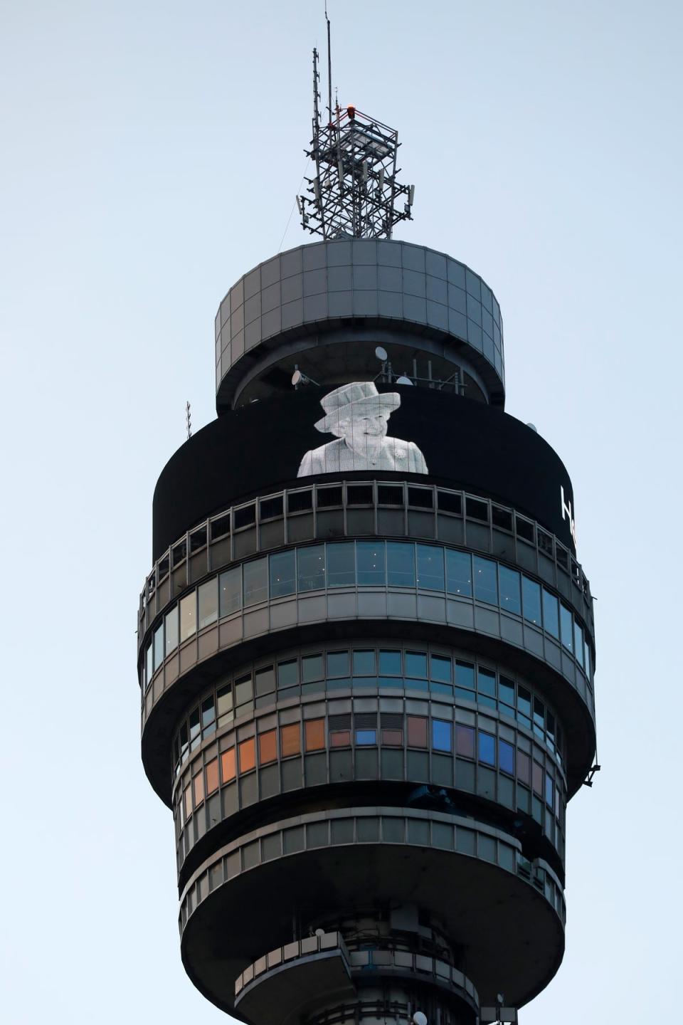 An image of Queen Elizabeth II is displayed on The BT Tower after her death is announced (Getty Images)