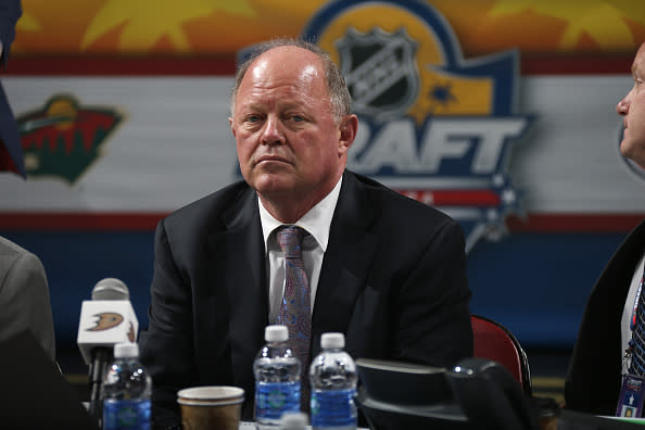 SUNRISE, FL - JUNE 27: General Manager Bob Murray of the Anaheim Ducks looks on from the draft table during the 2015 NHL Draft at BB&T Center on June 27, 2015 in Sunrise, Florida. (Photo by Dave Sandford/NHLI via Getty Images)