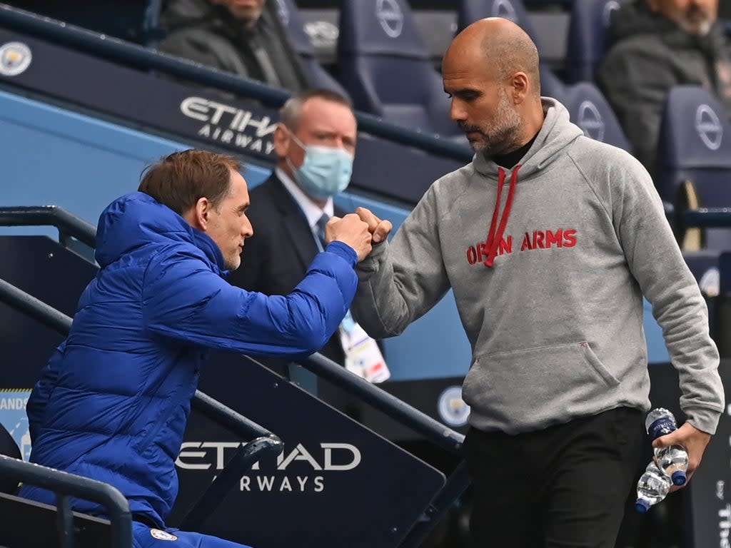 Chelsea manager Thomas Tuchel and Manchester City boss Pep Guardiola (POOL/AFP via Getty Images)