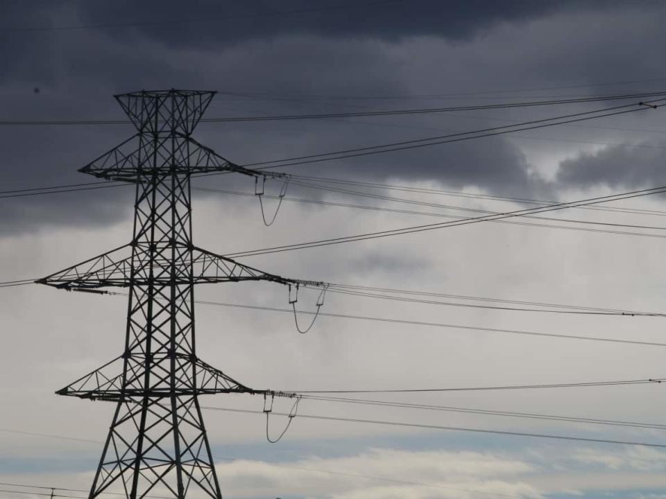 A power line is pictured in Calgary. The price of electricity has soared in recent months. (Evelyne Asselin/CBC - image credit)