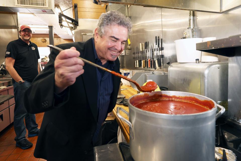 Christopher Knight was a child actor as "Peter Brady" in the TV classic hit show The Brady Bunch visited The Italian Kitchen in Brockton on May, 2, 2023.