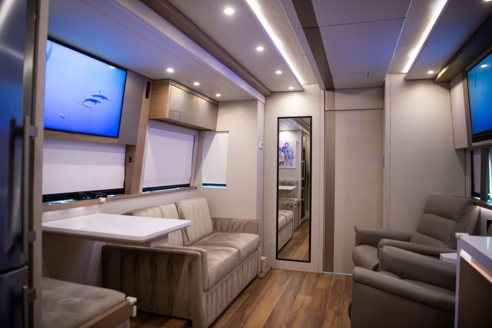 The inside of Brett Young’s tour bus at the Dreamliner Luxury Coaches in Nashville, Tenn., Tuesday, Jan. 2, 2024.