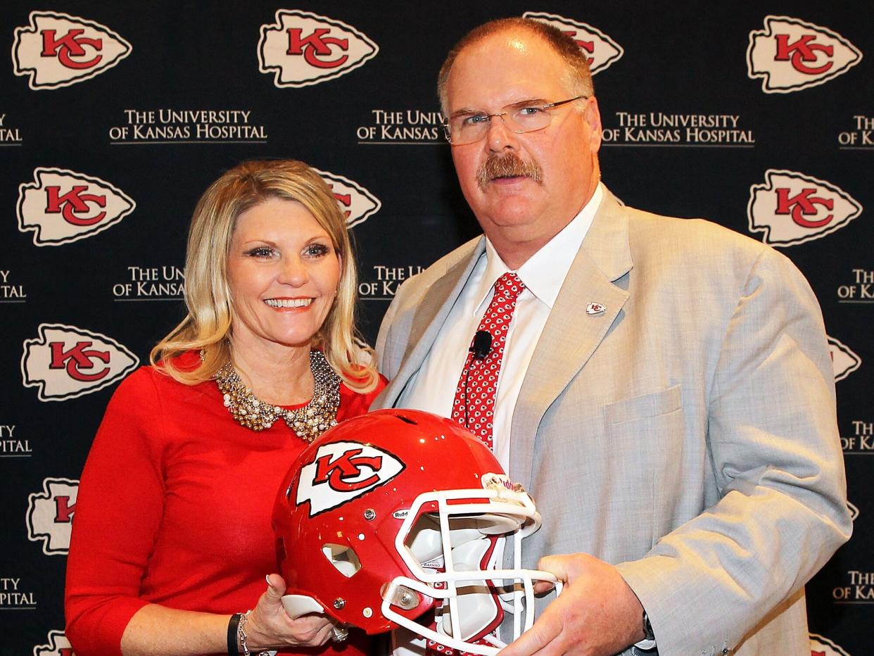 Andy Reid poses with wife Tammy during a press conference introducing Reid as the Kansas City Chiefs new head coach on January 7, 2013 in Kansas City, Missouri