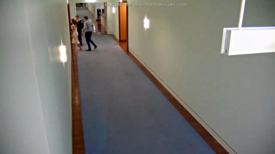 CANBERRA, AUSTRALIA - NCA NewsWire Photos - 04 MARCH, 2024: Newly released CCTV vision shows former political staffers Brittany Higgins and Bruce Lehrmann inside Parliament House in Canberra. The Federal Court has released a trove of audio material and CCTV vision as part of Mr Lehrmann’s blockbuster defamation lawsuit against the broadcaster and journalist Lisa Wilkinson. Picture: NCA NewsWire handout, **EDITORIAL USE ONLY**