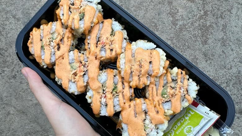 top view sushi roll tray