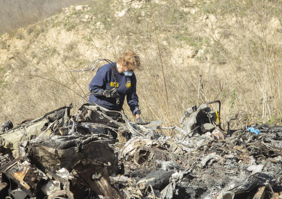 Investigators have concluded that the helicopter in the crash that killed Kobe Bryant did not suffer engine failure. (James Anderson/National Transportation Safety Board via AP)