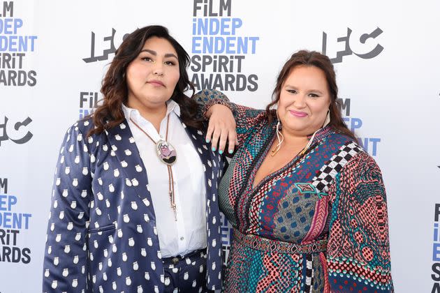 Indigenous actors Sierra Teller Ornelas and Jana Schmieding attend the 2022 Film Independent Spirit Awards in March. They led the letter to Biden urging clemency for Native American rights activist Leonard Peltier.