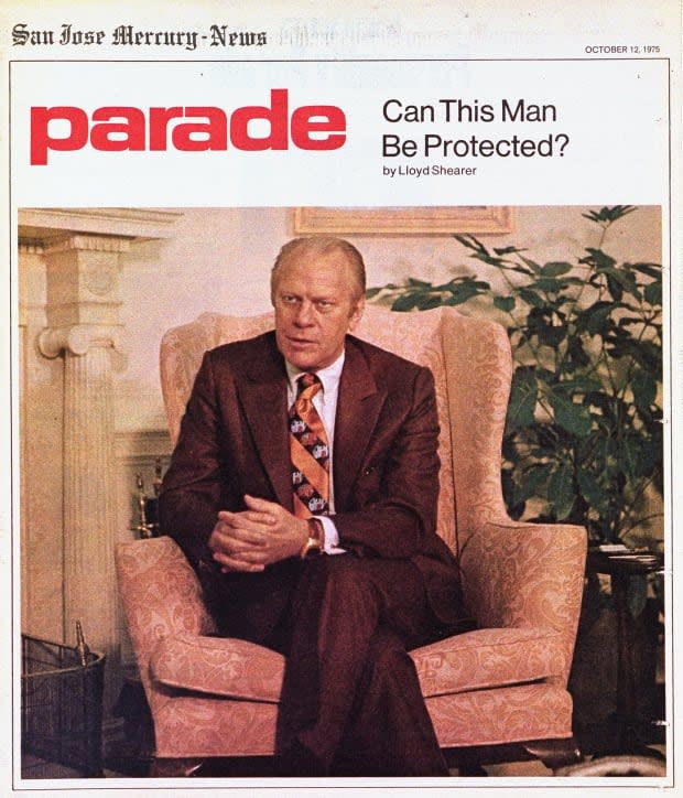 <p>Parade wonders if former president Ford can be protected in the Oct. 12, 1975 issue.</p>