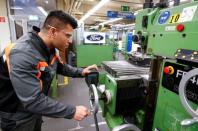 Qudratullah Hotak, a 25-year-old refugee from Afghanistan and one of 24 trainees of Ford Germany's so-called Equipment Qualification (EQ) program to integrate migrants in a booming labour market, adjusts a machine at the training workshop of Ford Motor Co in Cologne, Germany, January 11, 2019. Picture taken January 11, 2019. REUTERS/Wolfgang Rattay