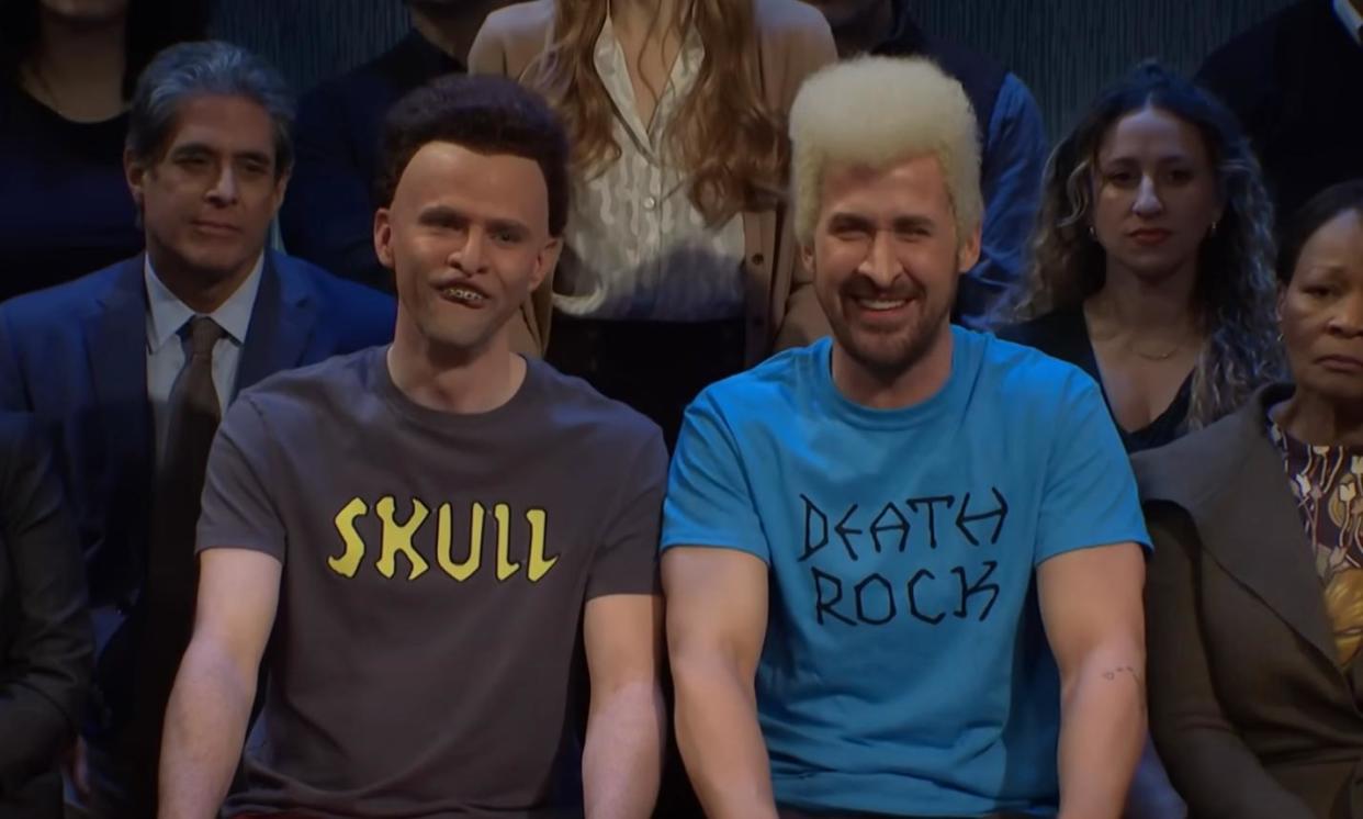 <span>Ryan Gosling, right, and Mikey Day as Beavis and Butt-Head.</span><span>Photograph: YouTube</span>