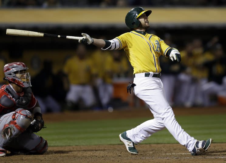 Jed Lowrie’s walk-off home run was fueled by candy. (AP)