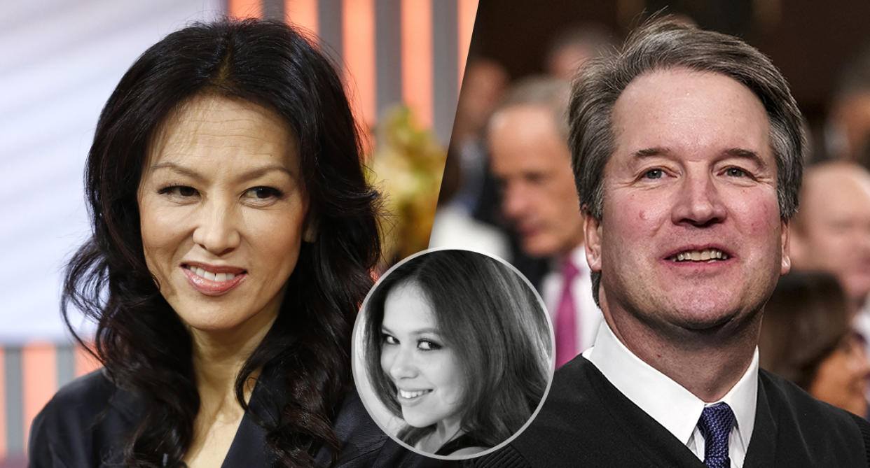 Amy Chua, Sophia Chua-Rubenfeld and Brett Kavanaugh. (Photo illustration: Yahoo News; photos: Peter Kramer/NBC/NBC NewsWire via Getty Images, via Twitter, Doug Mills/The New York Times via AP, Pool)