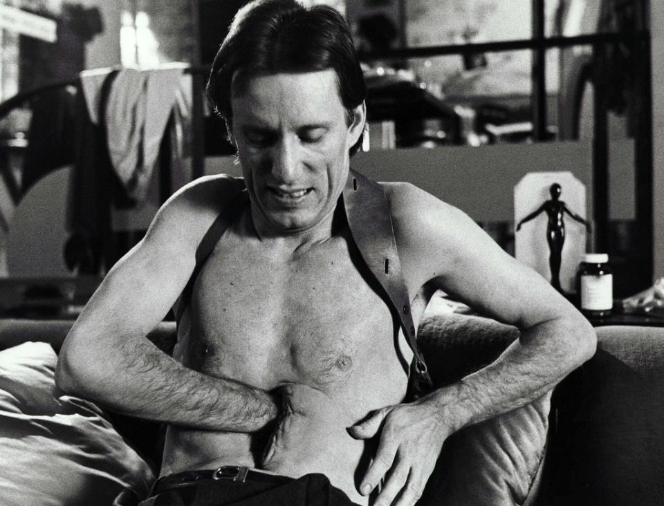 James Woods as Max sticks his hand into his own entrails and pulls out a gun in Cronenberg’s ‘Videodrome’ (1983) (Universal/Kobal/Shutterstock)