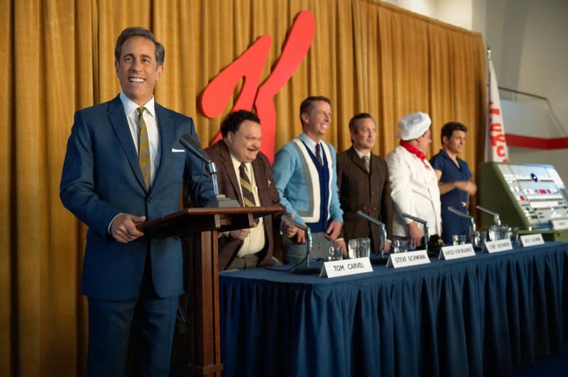 From left to right, Jerry Seinfeld, Adrian Martinez, Jack McBrayer, Tom Lennon, Bobby Moynihan and James Marsden star in "Unfrosted." Photo courtesy of Netflix