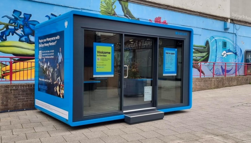 The first Barclays pod launched in St Austell in June 2022, they are now being rolled out nationally. Photo: Barclays