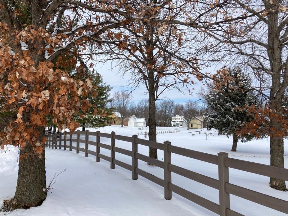 Living History Farms in Urbandale is snow-covered on Feb. 16, 2024. The museum is raising money to build permanent, year-round indoor spaces for its visitors and programming.