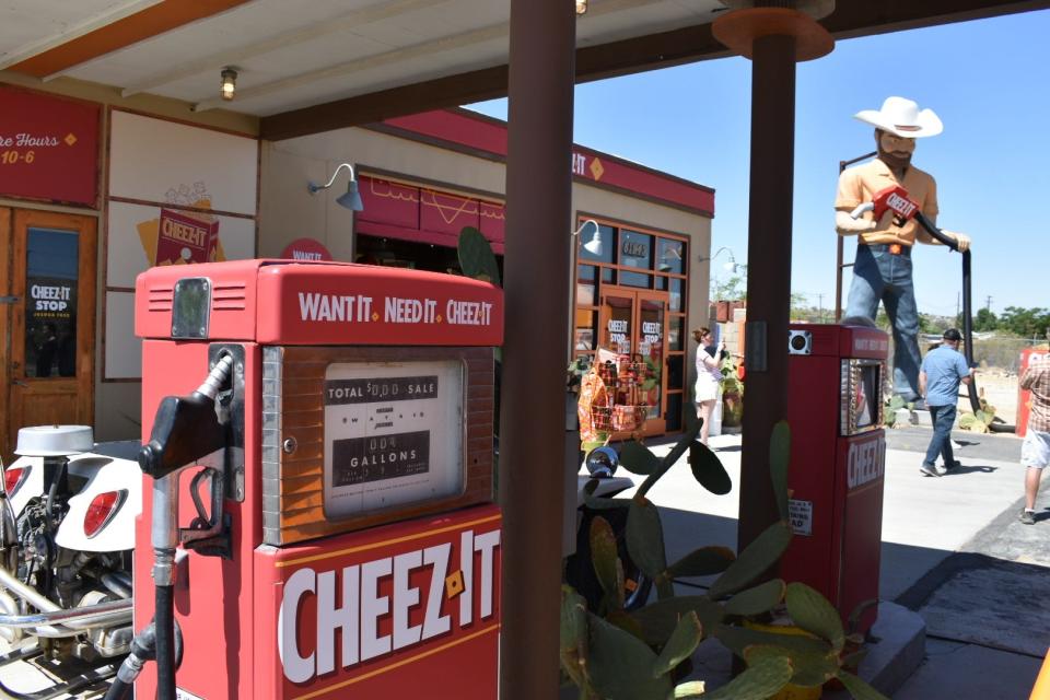 Cheez-it festooned gas pumps.