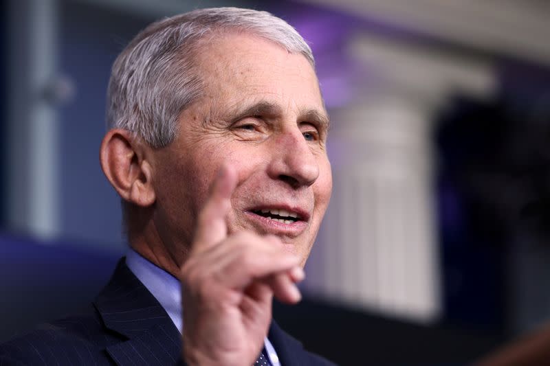 FILE PHOTO: Fauci addresses the daily press briefing at the White House in Washington