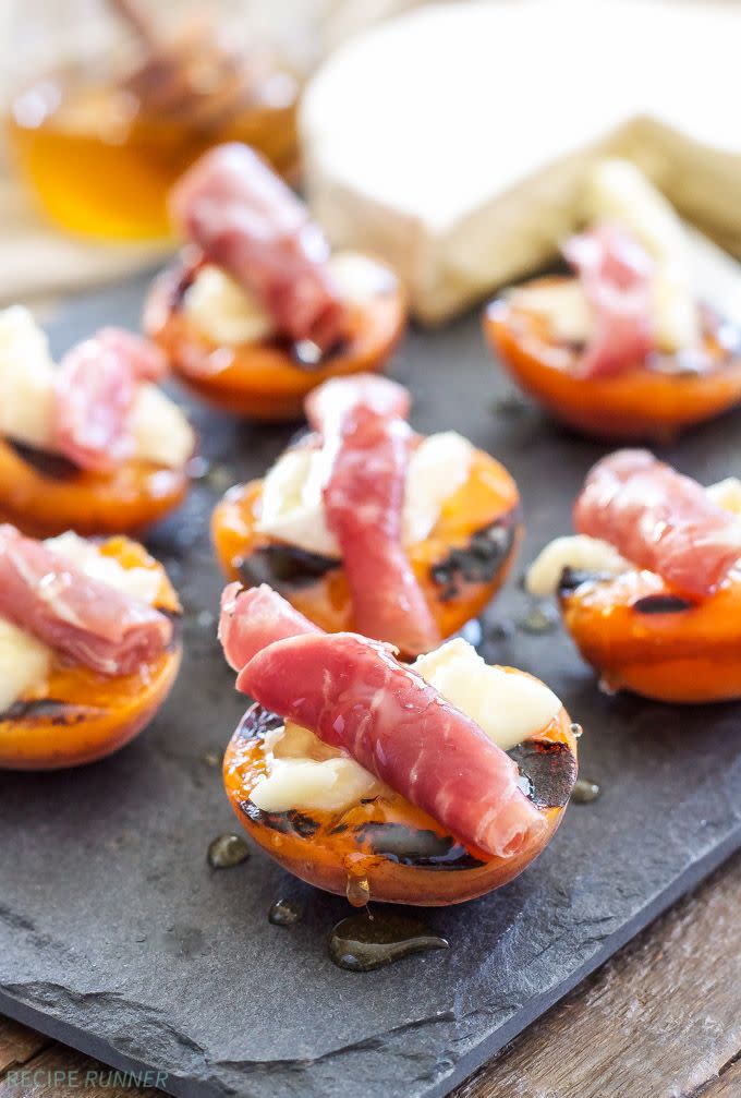 Grilled Apricots with Brie, Prosciutto and Honey