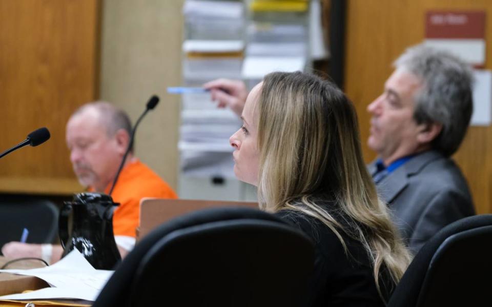 San Luis Obispo County Deputy District Attorney Kristin Barnard listens during the preliminary hearing against Alfred Leroy Sweet in Superior Court on Feb. 1, 2024. Sweet is charged with sexually assaulting a child on multiple occasions.