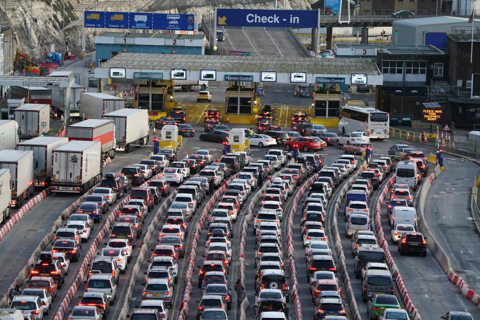 Traffic queues for ferries at the Port of Dover in Kent as people travel to their destinations for the Christmas perio (Gareth Fuller/PA Wire)