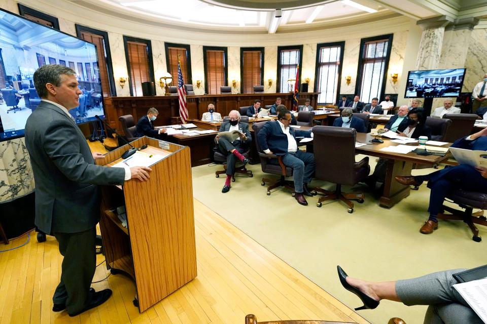 Mississippi Department of Revenue Commissioner Chris Graham addresses a joint legislative tax study committee at the Capitol in Jackson, in this file photo from 2021.