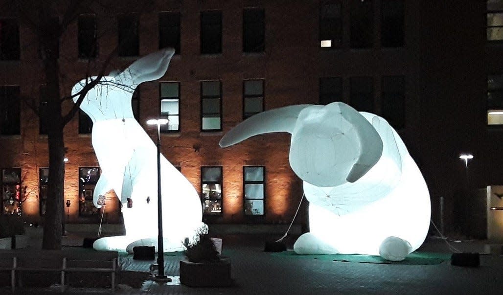 Giant art in the form of lighted rabbits took over the Ped Mall in downtown Iowa City last February as part of its Winter Night Lights promotion. This plaza draws UI students, visitors, residents and yes, retirees, as another quality of life attraction to the City of Literature.