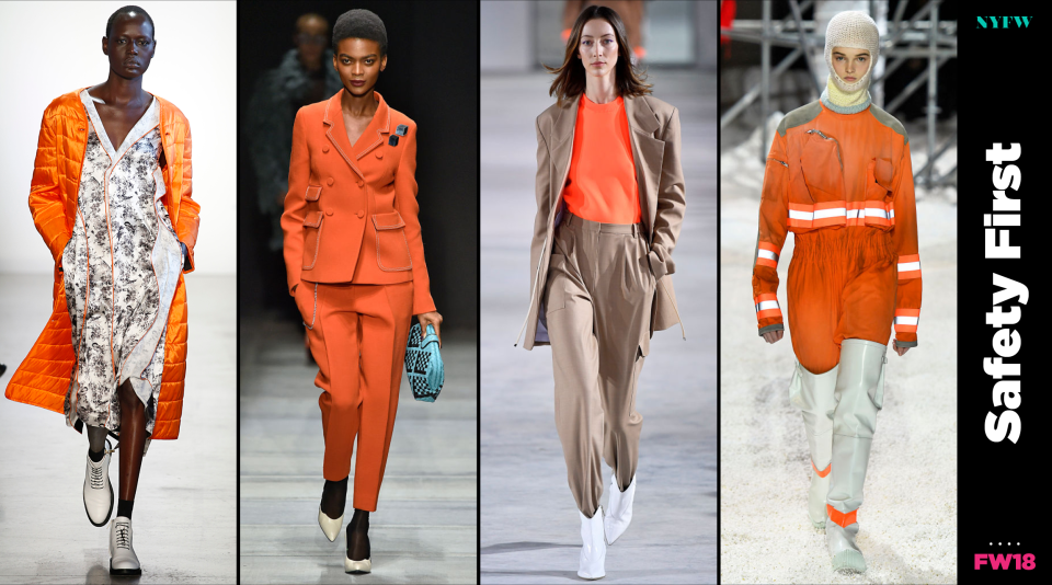 At NYFW, “safety orange” is a big trend for fall. (Photo: Getty/Art: Quinn Lemmers)