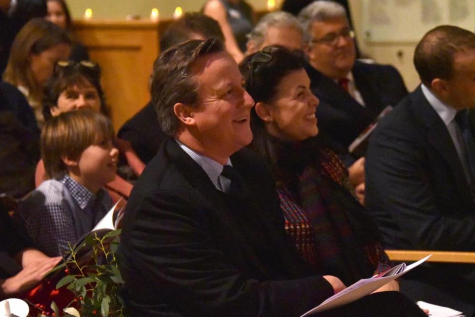 Rather here than Westminster: David Cameron and Kirstie Allsopp attend the charity carols last night (Dave Benett/Getty Images)